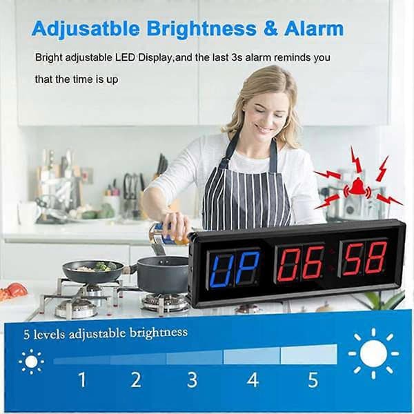 Gym Timer, LED Intervalltimer Digital Nedräkning Väggmonterad Klocka Fitness Timer, Siffror Ner/Upp Klocka-FA13-