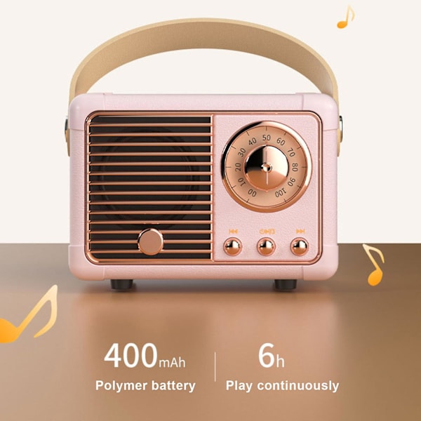 Sijiali Retro Bluetooth-kompatibel högtalare Hifi-ljud Mini Bärbar Trådlös Subwoofer Resemusikspelare för utomhusbruk Black