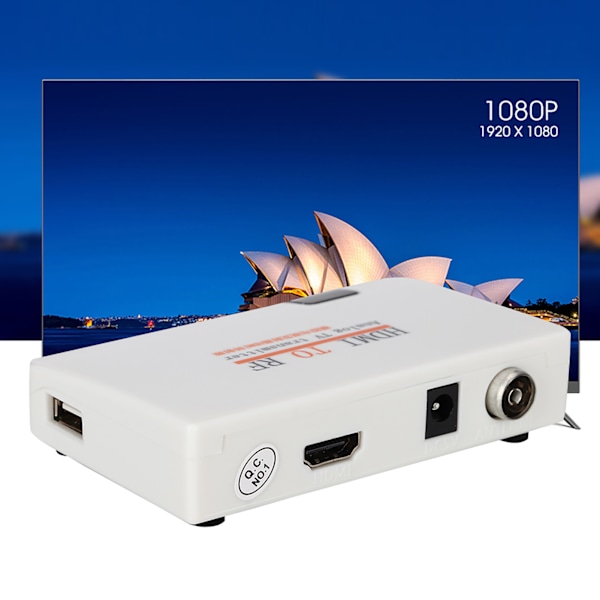 HDMI till RF koaxialomvandlare Adapter Box Stöd 480I/480P/576I/576P/720P/720I/1080I/1080P (100-240V)EU