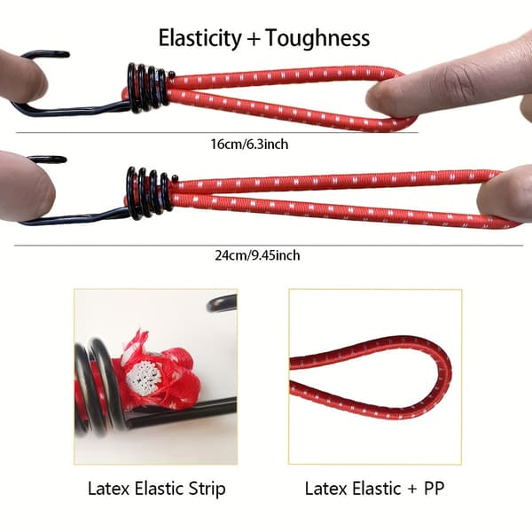 10 stk. reflekterende elastisk teltrebssnor med kroge til udendørs camping Black