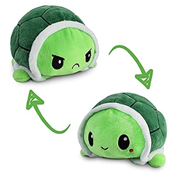 Original Vändbar Turtle Plysch | Happy Green Flash + Angry Green | Visa ditt humör utan ett ord 20 cm