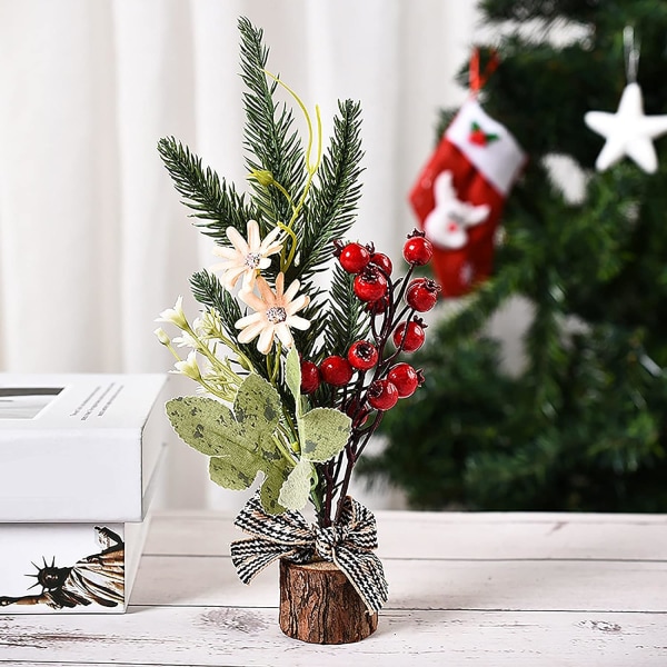 Set med 2 miniatyrkonstgjorda julgranar, 9,5 '', med träbas