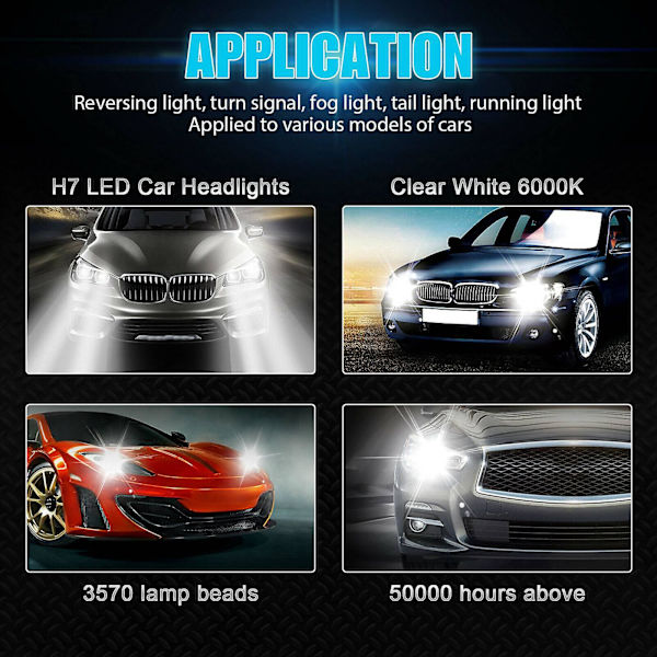 2 x H7 LED-ajovalot 6000k Super White 110w 8000lm ajovalosarja