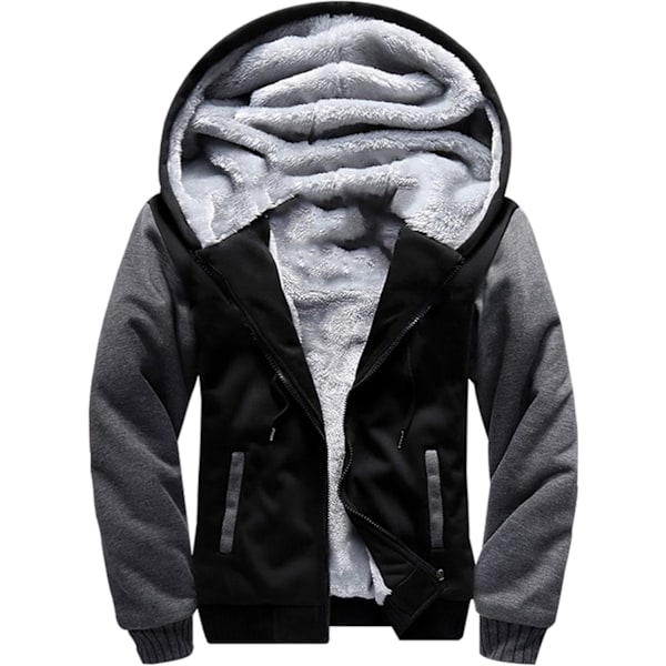 Herre Trøje Termisk Sherpa Foret Jumper Jakker Vinter Træning Fleece Hoodie Full Zip Uld Varmt Tyk Frakke Yderbeklædning 02black 02black S