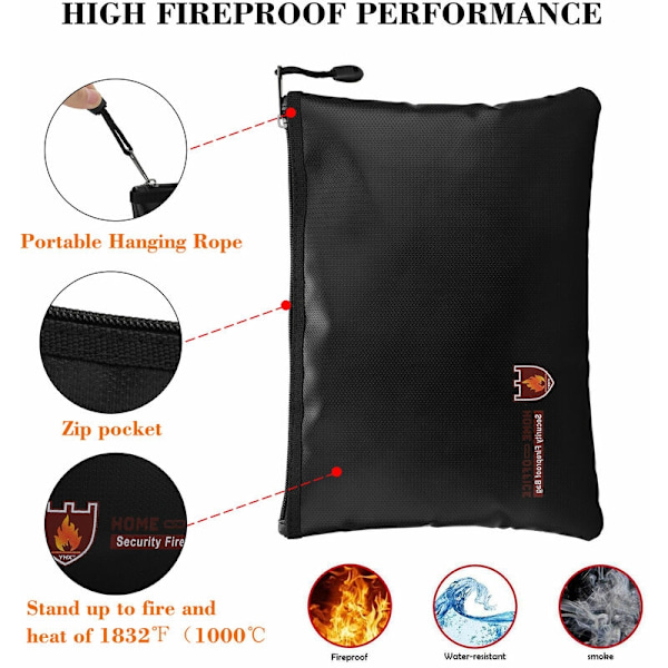 Brands sikre dokumentposer, 34cm * 25cm Vandafvisende Brandssikker taske - Perfekt
