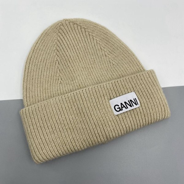 Strikket Ganni vinterlue for menn og kvinner - varm lue med mansjetter, stretch strikket lue, hatt Khaki