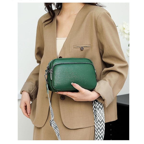 Crossbody-väska Dam Läder Liten Axelväska med Dragkedja off-white