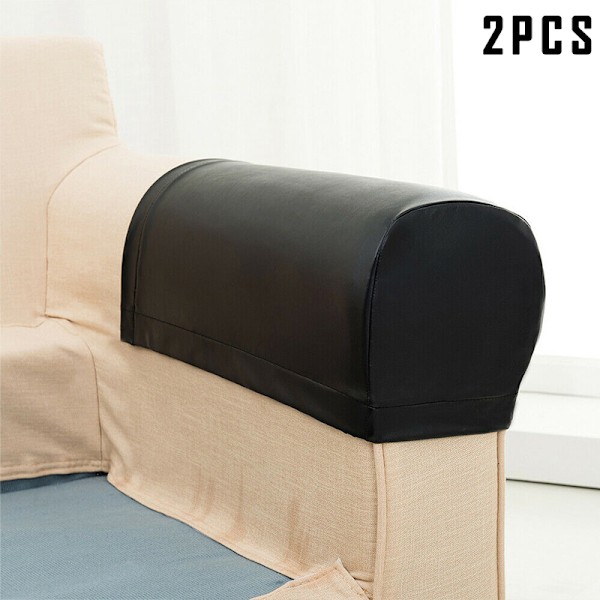 2 st PU Läder Soffa Armstödsskydd Skydd Stretch Vattentät För Soffa Stol Arm Black