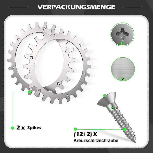 2 x premium rustfrie pigge til Worx S/m model, 2 x rustfrie skruespig Traction Enhancer, robotplæneklipper Hjulstørrelse 205 mm (FMY)