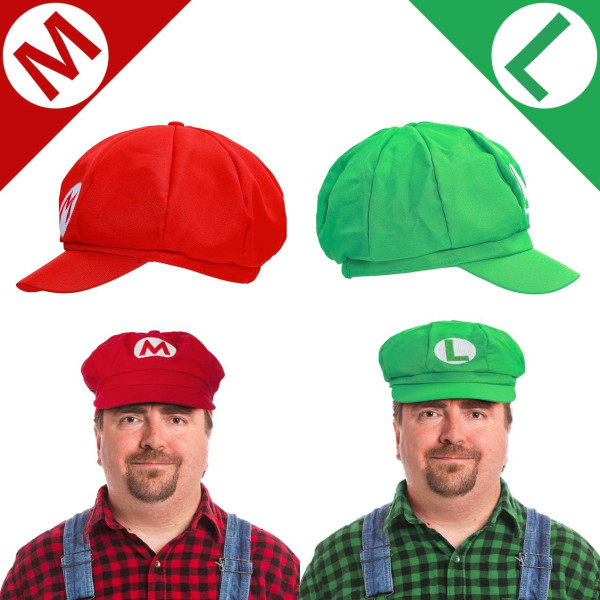 IC Super Mario Bros Mario og Luigi Hatter Keps Mustasjer Hansker Knapper Cosplay Kostyme