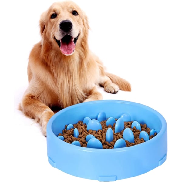 Anti-Gluttony Slow Food Dog Bowl,Non-slip Slow Food Design(Blue)