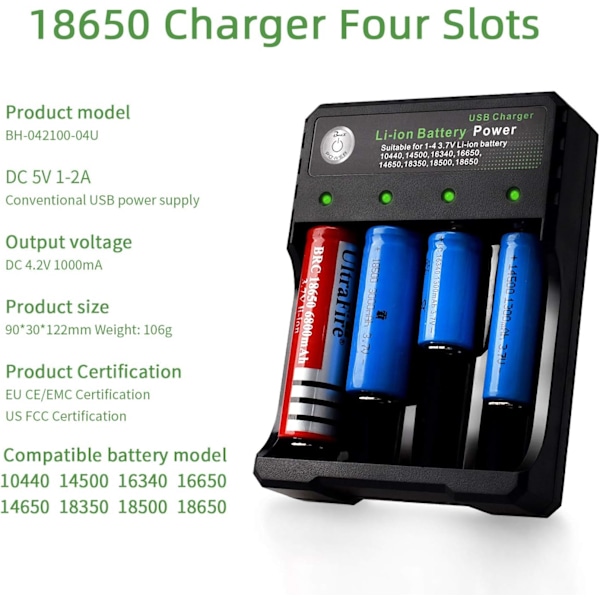 Batterilader 18650 Litium-ion Batterilader Genopladelig