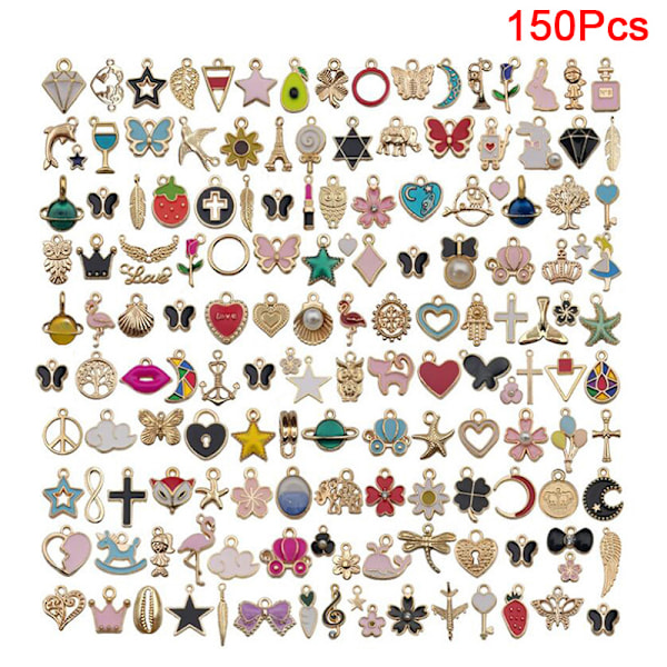 Eläinkukka Sekoitettu Emalj Charms Ripustettava DIY Rannerengas Korut D: 150Pcs