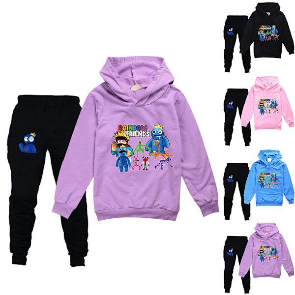 Drenge Piger Regnbue Venner Roblox Hoodies Træningstøj Topper + Bukser lilla purple 130cm