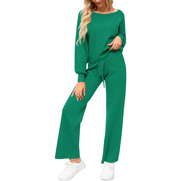 Naisten 2-osainen treenisetti pitkähihainen neulottu paita ja leveät housut, loungewear-setti