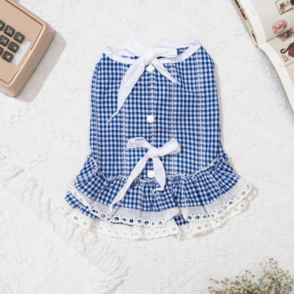 Husdjurskläder Vår & Sommar Kattkläder Spets Tartan Kjol Tartan Skirt - Blå och Vit Rutig Tartan skirt-blue and white plaid XXL