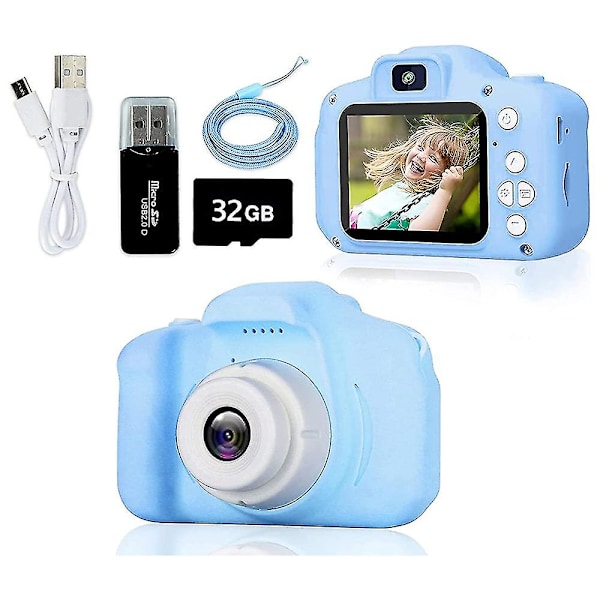 Smart Mini Kamera Børnekamera 1080p Hd Digitalkamera Skærm Med 32gb Kort blue