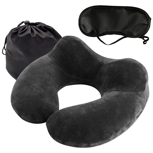 Resekit 3-i-1 - Uppblåsbar Nackkudde & Sovmask 150 black