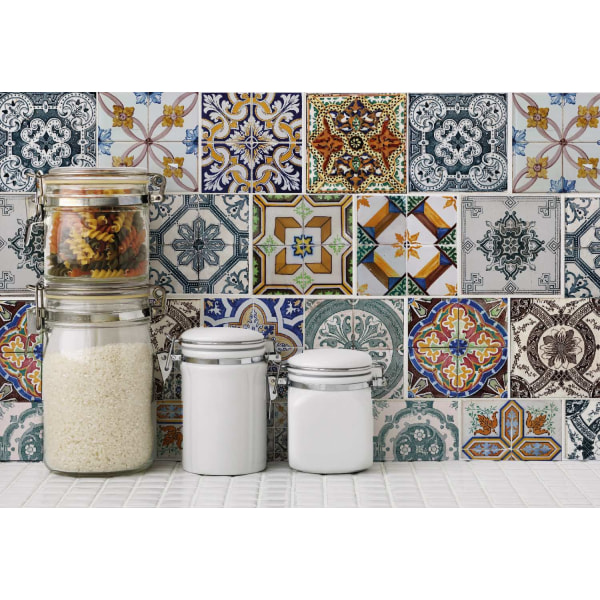 Marrakech Vintage 16-pack värikkäät mattapintaiset laattatarrat kylpyhuoneeseen ja keittiöön 80