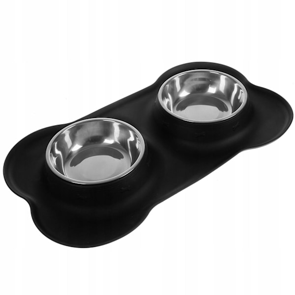 Dobbelt Skål til Hund og Kat - 2 x 450 ml black 610
