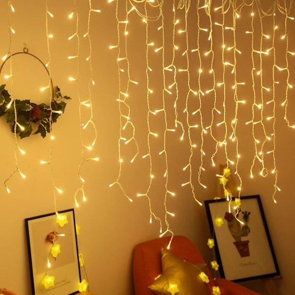 LED-fryssregnljusslinga 15 m, 8 tilaa, IP44 vedenkestävä ulkokoristeluun ja sisätiloihin juhliin, lämmin valkoinen
