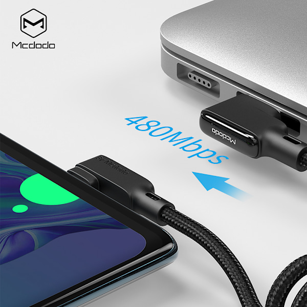 McDodo CA-7310 USB-C-kabel med LED, QC 4.0, 1.8m, svart