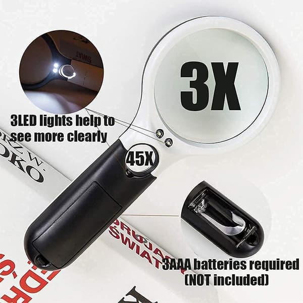 (2 st) Förstoringsglas med ljus, 3X 45X belyst LED