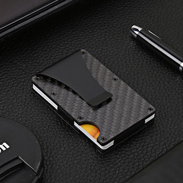 Män Slim Kolfiber Kreditkortshållare RFID-Blockering Metall Black