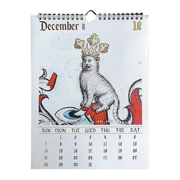 Middelalderlig Kattekalender 2025 Sjove Middelalderlige Katte Vægkalede 2025 Grimme Middelalderlige Katte Kalender 12