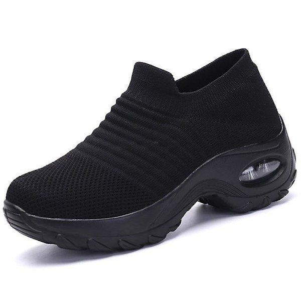 Fjærlett - Flat Slip-on Plattform, Mesh Sokk Sneakers, Sko (Sett 1) Svart-A 42 Black-A