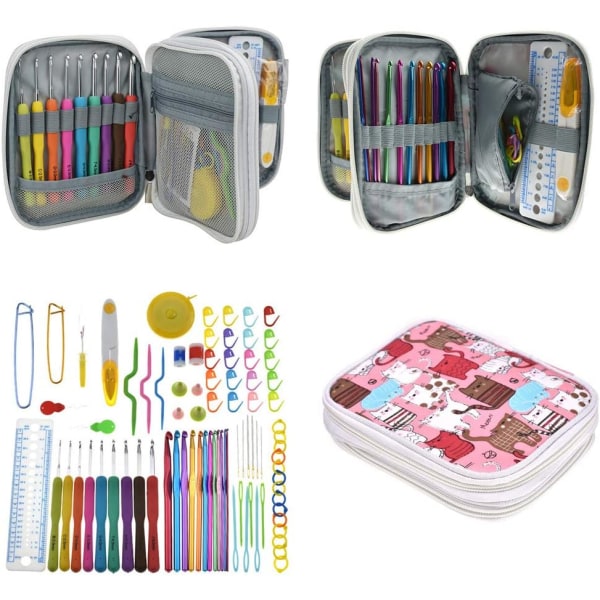 Virka nål set, 85 delar virkningsverktyg, ergonomisk stickning