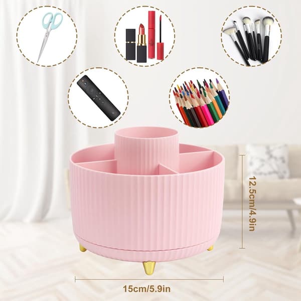 5-Compartment Desktop Organizer - 360 Degree Rotating Pen Holder - (Pink)-FA-