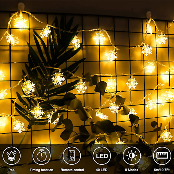 Streng af lys, 6M 40LED Jule Snefnug Lys USB og Batte