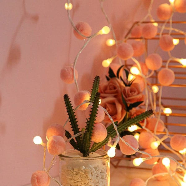 20 LED-ljusslinga batteridriven Pom Pom-boll 2 meter varm