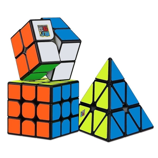 3 stk Speed ​​Cube Sæt, Alle Sorte Base Pussel Magic Cube Sæt med 2x2x2 3x3x3 Pyramid Glat Pussel Cube--