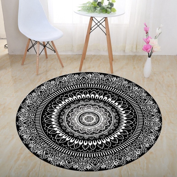 Rund matte 100 cm Svart Mandala Mjuk Badrumsmatte Halkfri Tvättbar Accent Kaste Fluffig Golvmatte for Entré Vardagsrum Sovrum Barnkammare