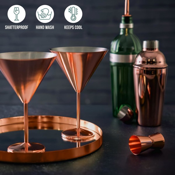 Martini-cocktailglass i rustfritt stål, kobber, roségull, 460 ml