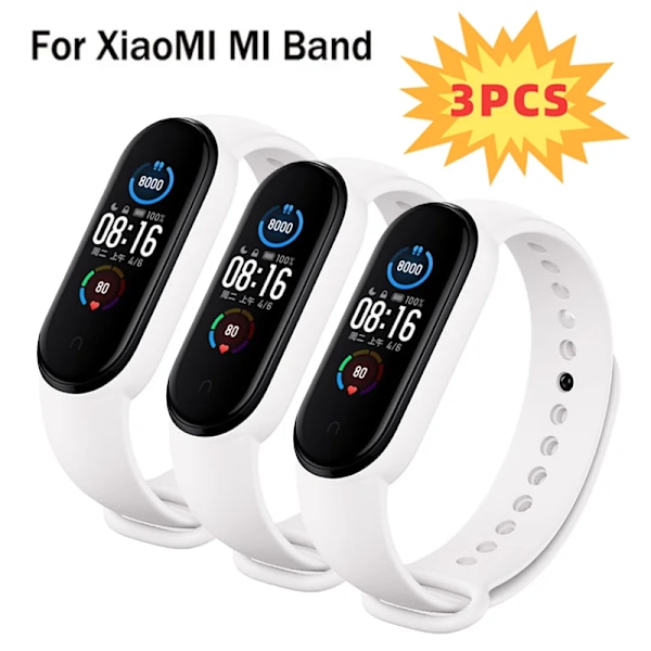 3 kpl kellohihnoja Mi Band 7 6 5 4 3:lle - Xiaomi Mi Band -hihnat Silikon Urheilun Vaihtohihnoja Smartwatch Tarvikkeet valkoinen 3 kpl Mi band 5 white 3PCS