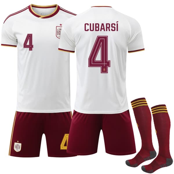 2026 Spanien Udebanefodboldtrøje til Børn & Voksne med Strømper Nr.4 Cubarsi-FA- S NO.4 CUBARSI