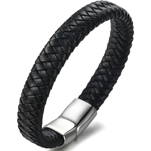 Flettet læderarmbånd til mænd, trendy uden stålspænde. 1 stk, sort