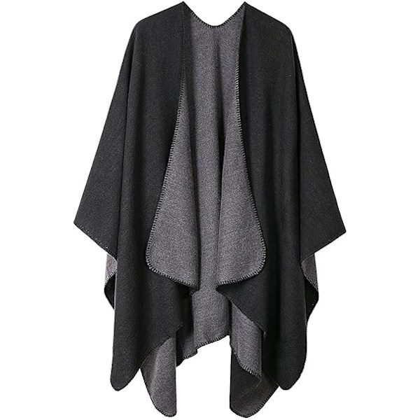 Dam Vendbar Oversized Poncho Cape Varm Sjal Wrap Åpen Front Trykt Filt Cardigan