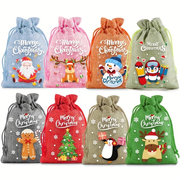 Återanvändbara presentpåsar i jute med dragsko för jul, fester och bröllop 24pcs mixed