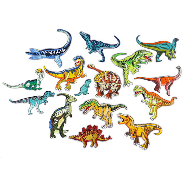 15 stk. Stofmærker - Dinosaurer - Alle Forskellige Farver multicolor
