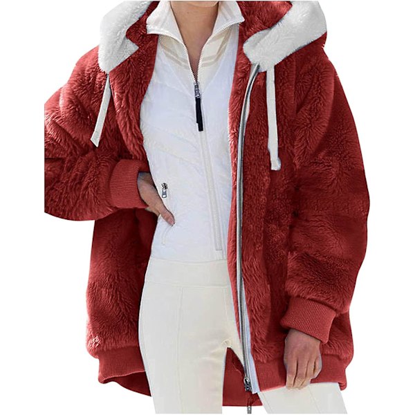 Dame Vinter Fuzzy Fleece Jakke Med Lynlås Lomme Løstsiddende Jakke Dame S Tøj Teddy Fleece Jakke Langærmet Vinterjakke Yderbeklædning Streetwear X04 Rød X04 Red XL