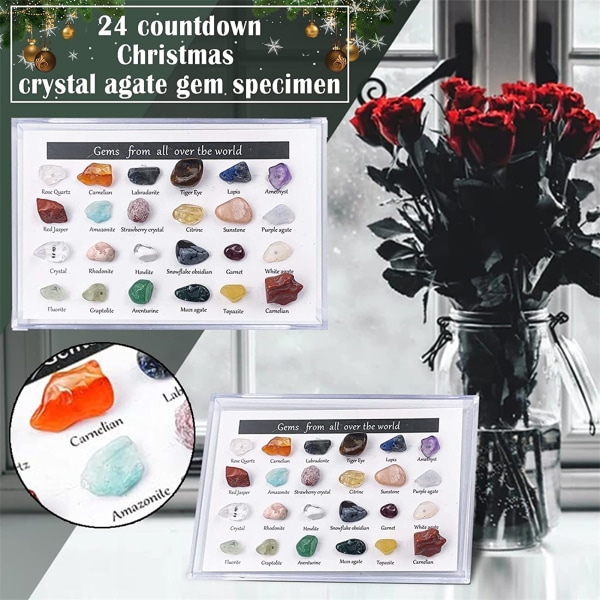 24 ST Adventskalender Mineral Rock Julnedräkningsleksaker Crystal Gem Collections Presenter till barn