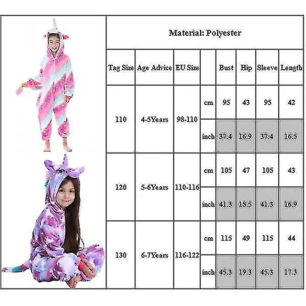 Flickor Barn Unicorn 1onesie Kostym Pyjamas Fleece Jumpsuit Mjuk nattkläder Pyjamas Pjs 4-7 år