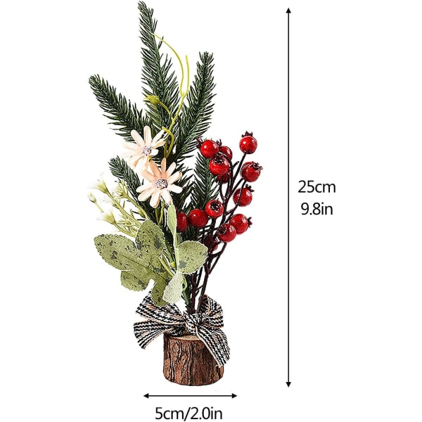 Set med 2 miniatyrkonstgjorda julgranar, 9,5 '', med träbas