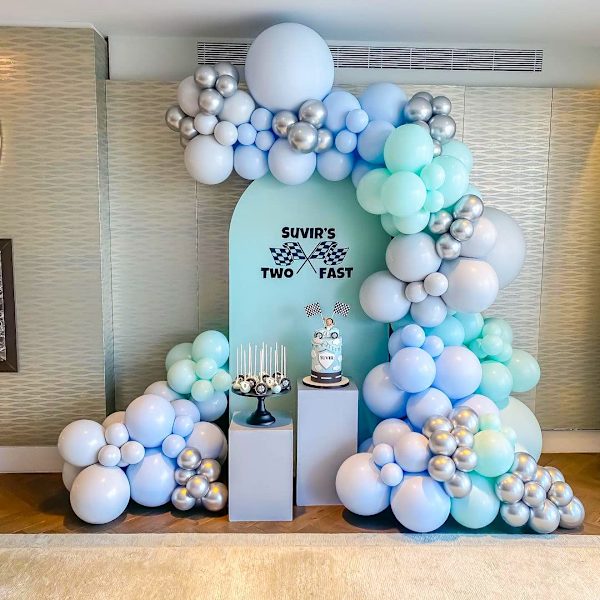 Blå Mint Grön Silver Metallic Ballong Båge Kit Pastell