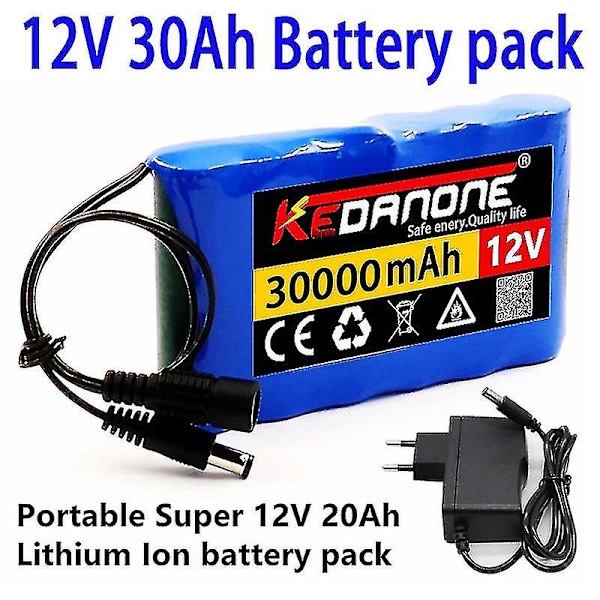 Ny bærbar super 12v 30000mah genopladelig litium-ion batteri kapacitet Dc 12.6v 30ah CCTV-kameraovervågning + oplader Batteryx1 Chargerx1