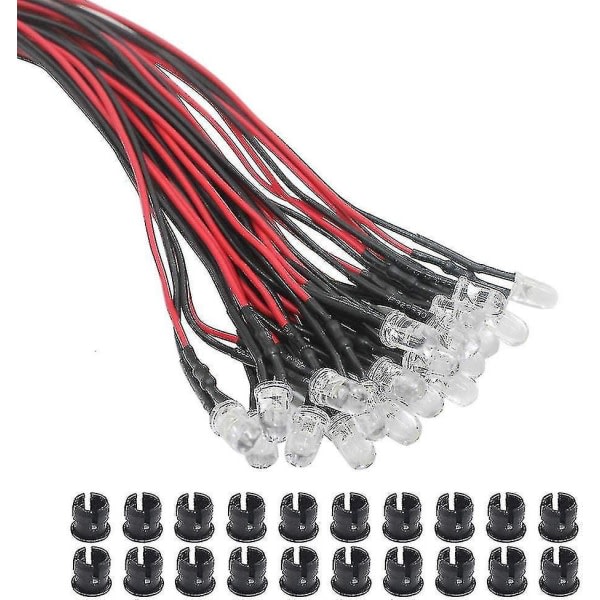 20 x 3 mm lysdioder med 20 cm kabel DC 12 V LED färdigmonterad fäste Ri